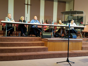 L to R: COCL team members Dennis Rosenbaum, Amy Watson and Tom Kristoff; AMA steering committee members Jo Ann Hardesty and Joyce Harris; Dan Handelman with Portland Copwatch (photo: Sam Bouman)