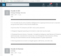 Screenshot of Zachary Venegas's LinkedIn profile showing his career with Omega Strategic Services Screenshot of Zachary Venegas's LinkedIn profile showing his career with Omega Strategic Services
